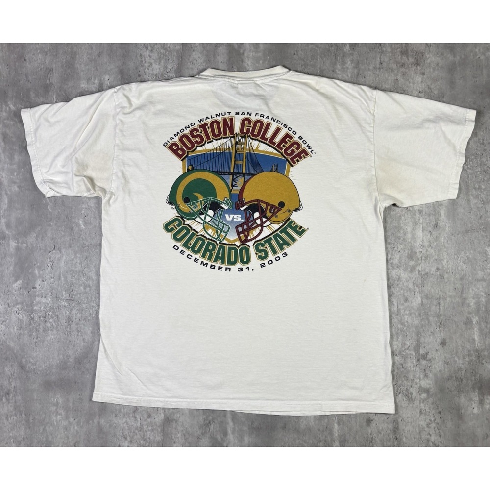 Vintage Boston College Colorado State 2003 Bowl Game T Shirt XL White Gildan
